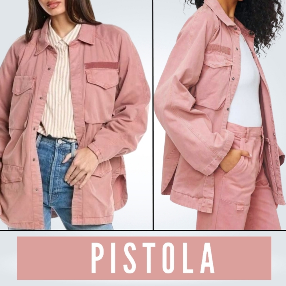 NEW Pistola Women’s Briana Clay Pink Cotton Utility Oversized Shacket Size XS